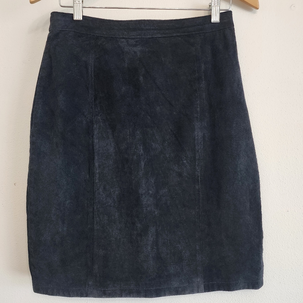 Cayenne Leather Black Suede Pencil Skirt Vintage Size 12 (Fit Size 10)